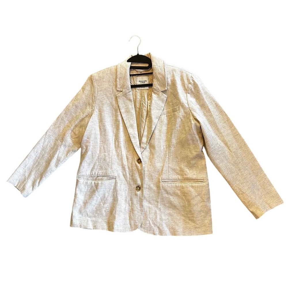 Abercrombie & Fitch Oatmeal Beige Linen Blend Blazer Men's Medium - Picture 2 of 4